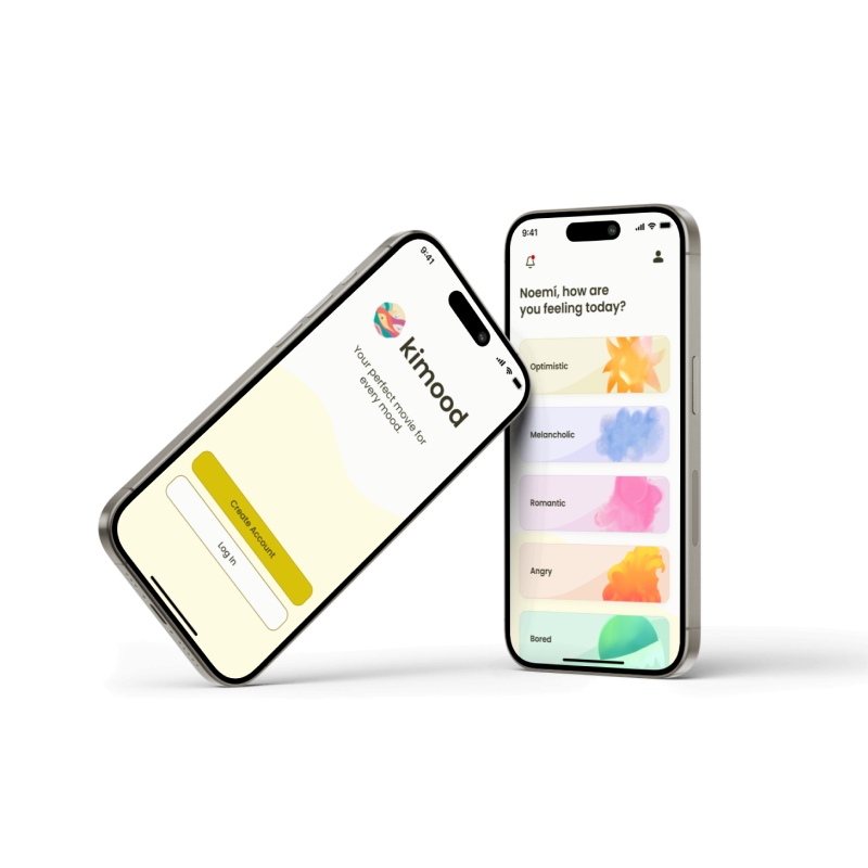 two iphones mockups with login screen and mood selector screen