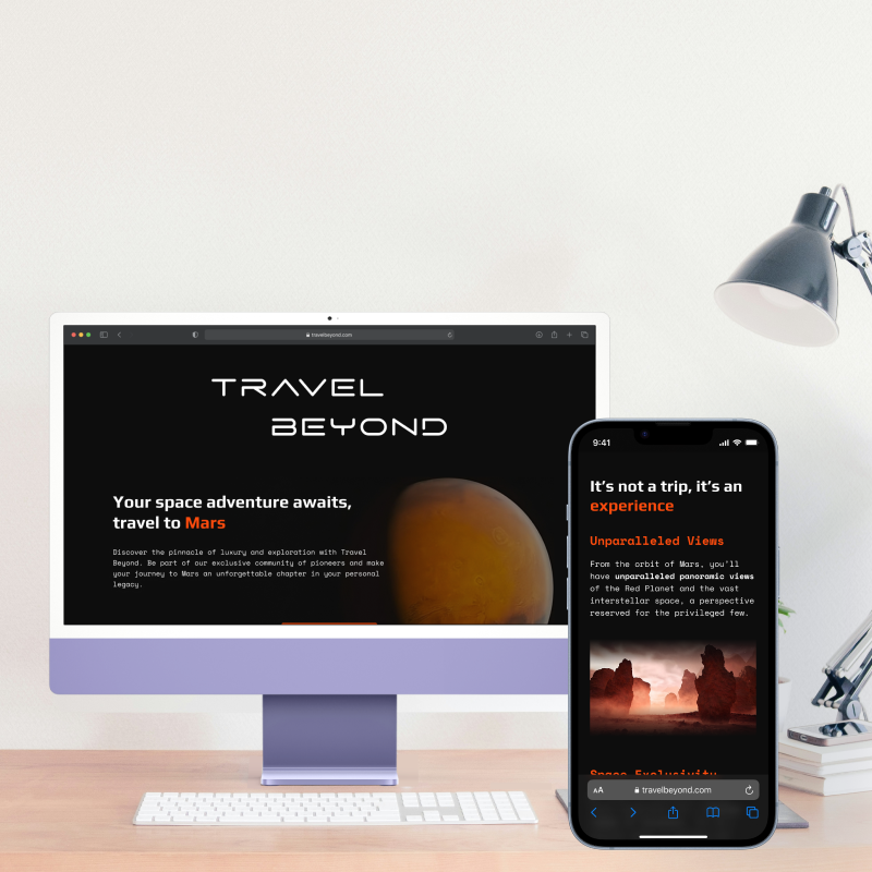 mockup of travel beyond in imac and iphone